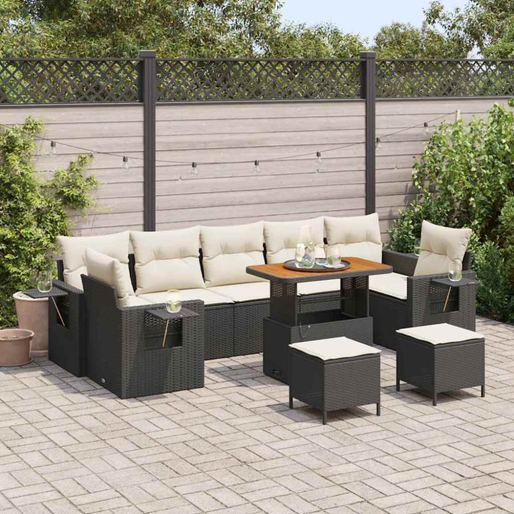 vidaXL Σετ Καναπέ Κήπου 13 pcs Μαύρο και Κρέμα συνθετικό ρατάν