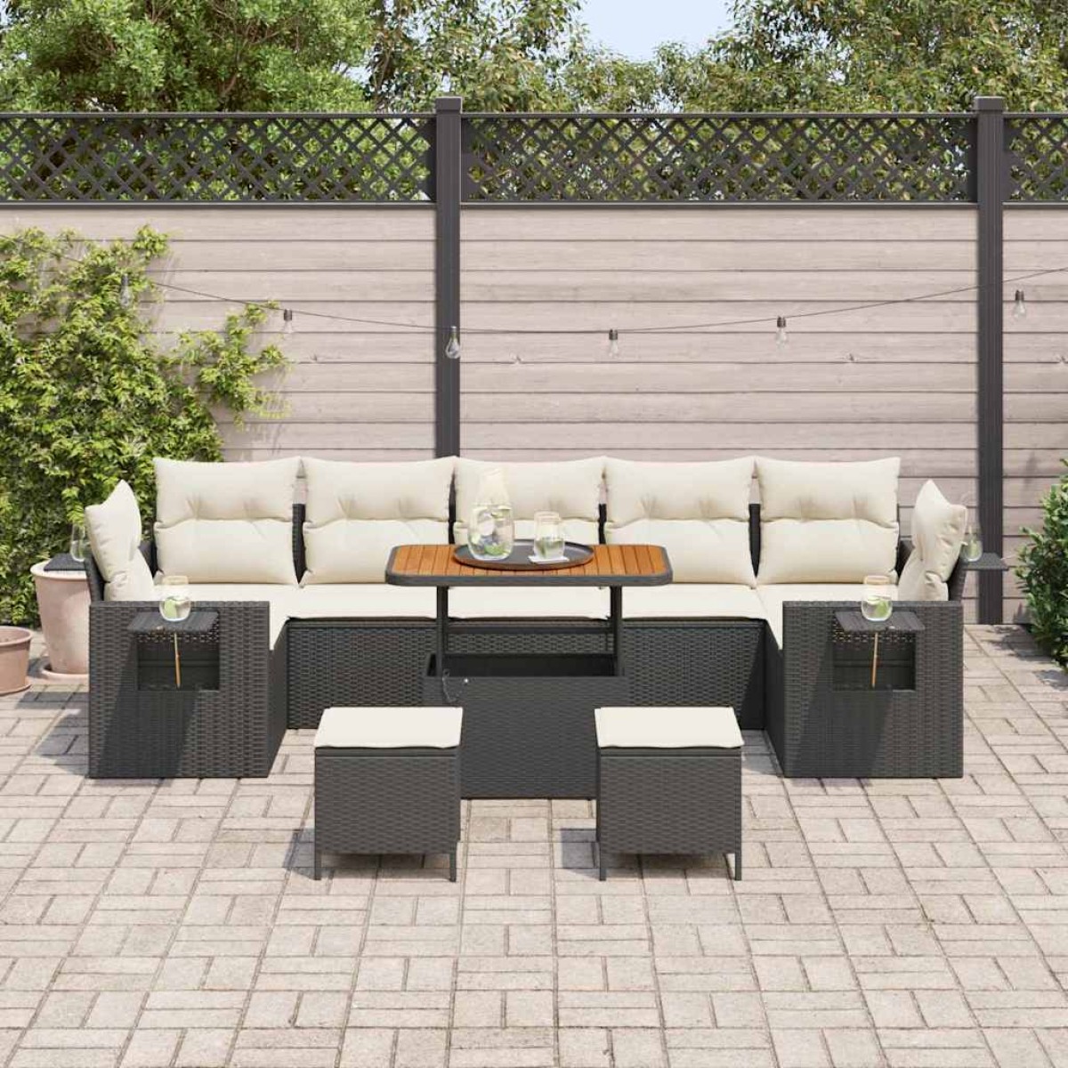 vidaXL Σετ Καναπέ Κήπου 13 pcs Μαύρο και Κρέμα συνθετικό ρατάν
