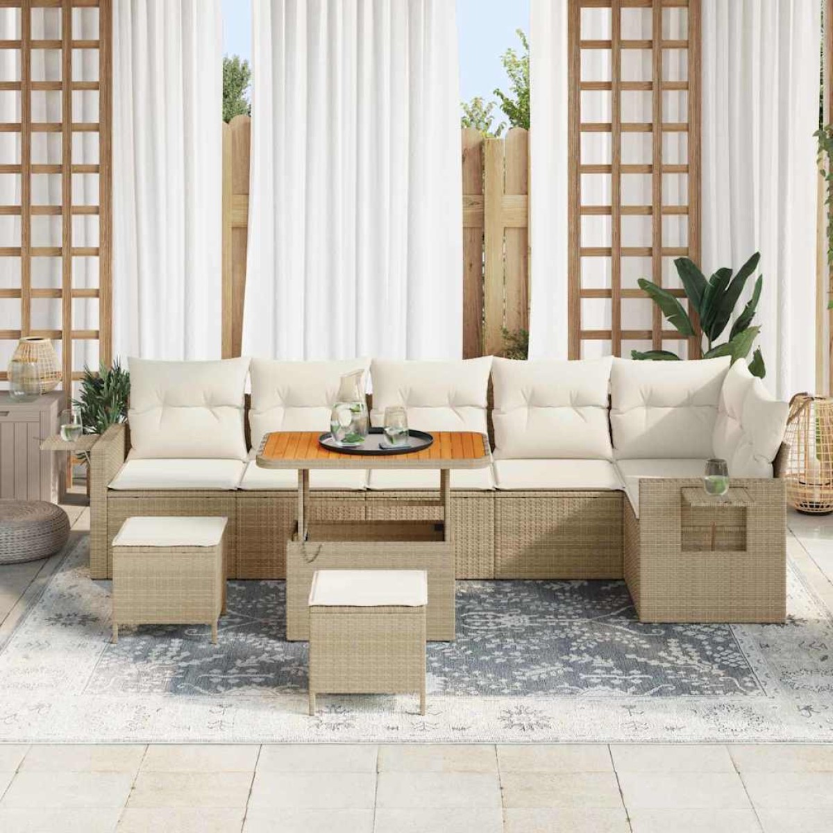 vidaXL Σετ Καναπέ Κήπου 11 τμχ. Μπεζ και Κρέμα συνθετικό ρατάν
