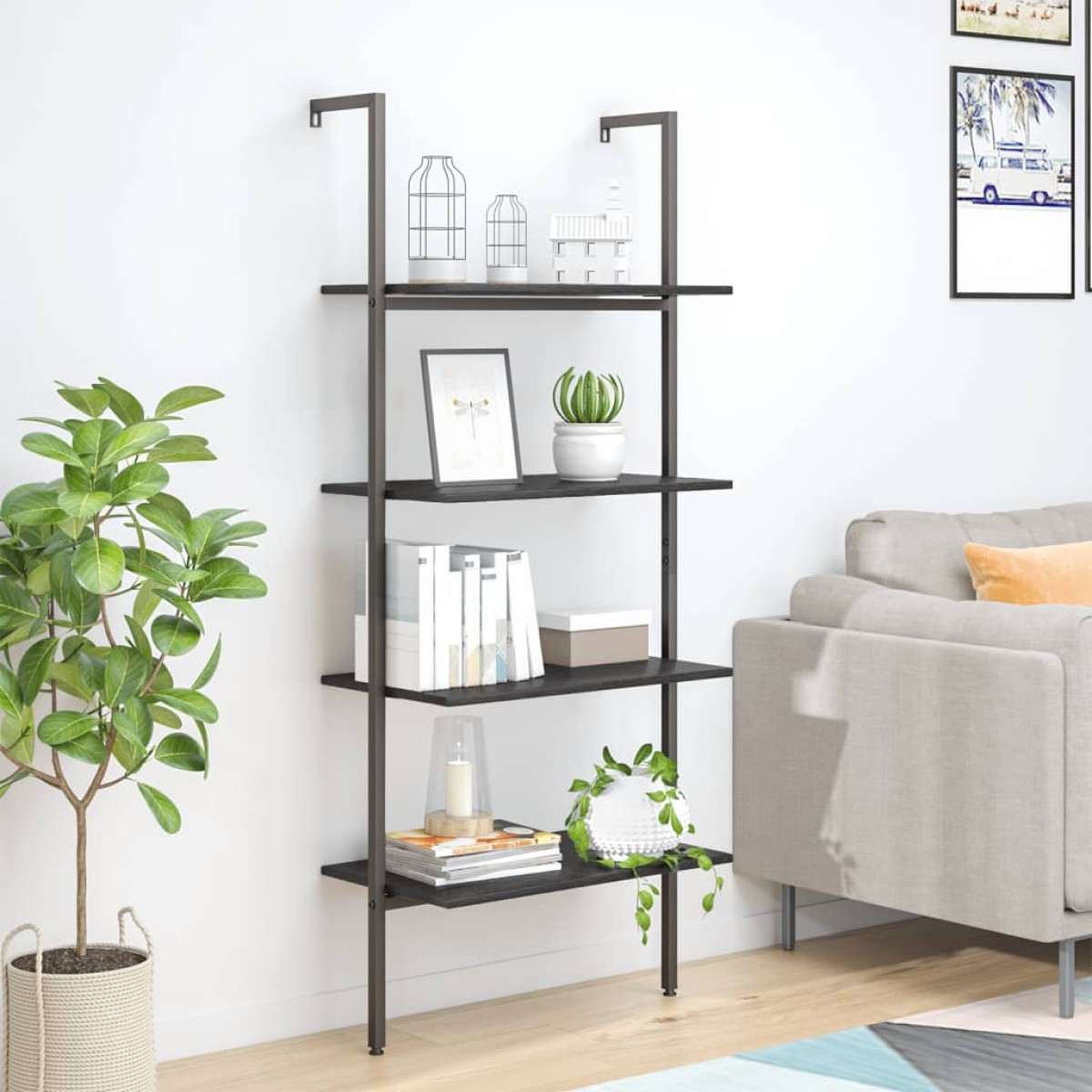 vidaXL Ραφιέρα Κεκλιμένη 4 Επιπέδων Μαύρη 64 x 35 x 152,5 εκ.