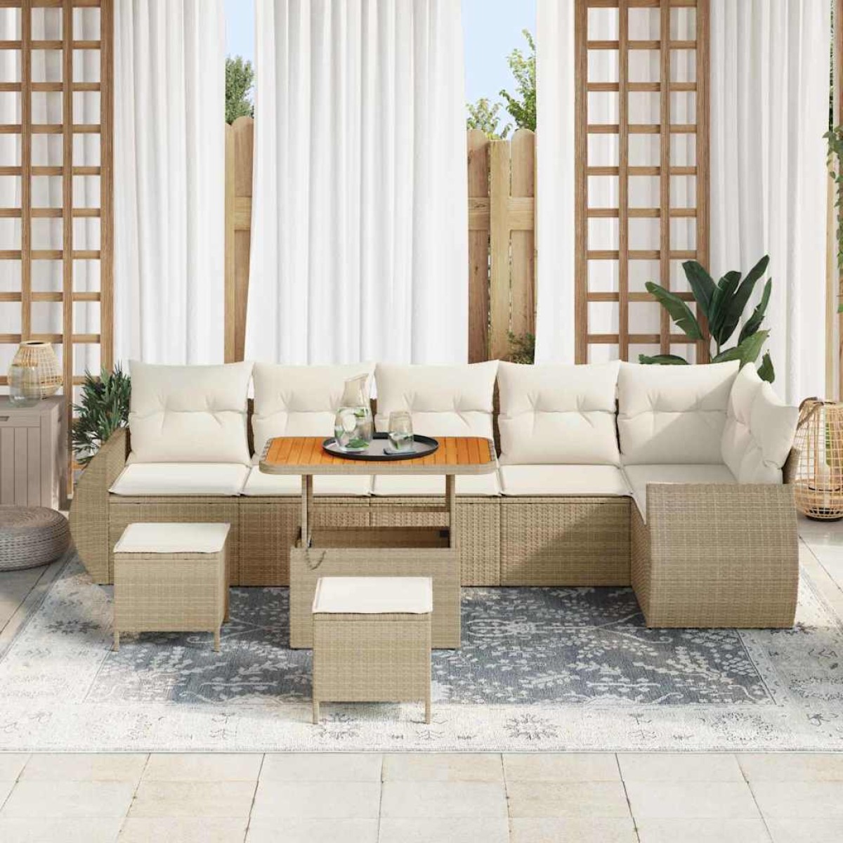 vidaXL Σετ Καναπέ Κήπου 9 τμχ. 9-Αριθμός καθισμάτων Μπεζ και Κρέμα