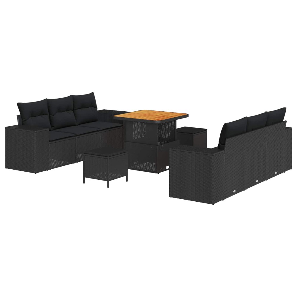 vidaXL Σετ Καναπέ Κήπου με μαξιλάρι Μαύρο 221 x 204 x 85 εκ Πολυ Ρατάν