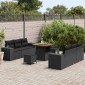 vidaXL Σετ Καναπέ Κήπου με μαξιλάρι Μαύρο 221 x 204 x 85 εκ Πολυ Ρατάν