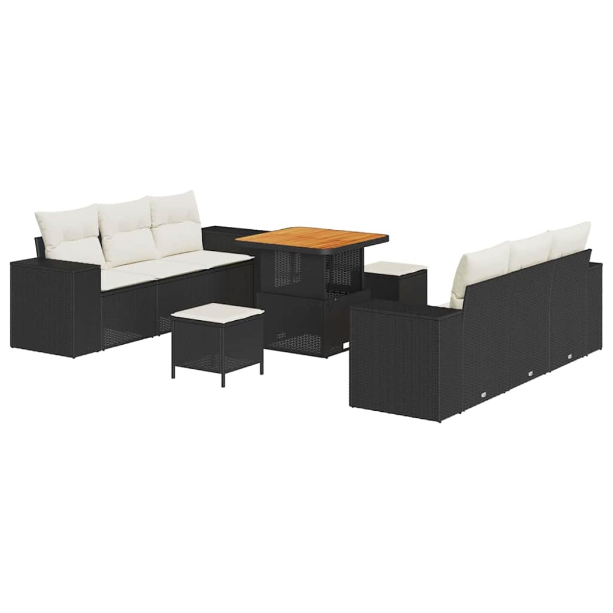 vidaXL Σετ Καναπέ Κήπου Μαύρο και Κρέμα 221 x 204 x 85 εκ Πολυ Ρατάν