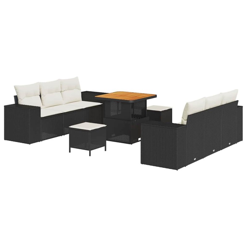 vidaXL Σετ Καναπέ Κήπου Μαύρο και Κρέμα 221 x 204 x 85 εκ Πολυ Ρατάν