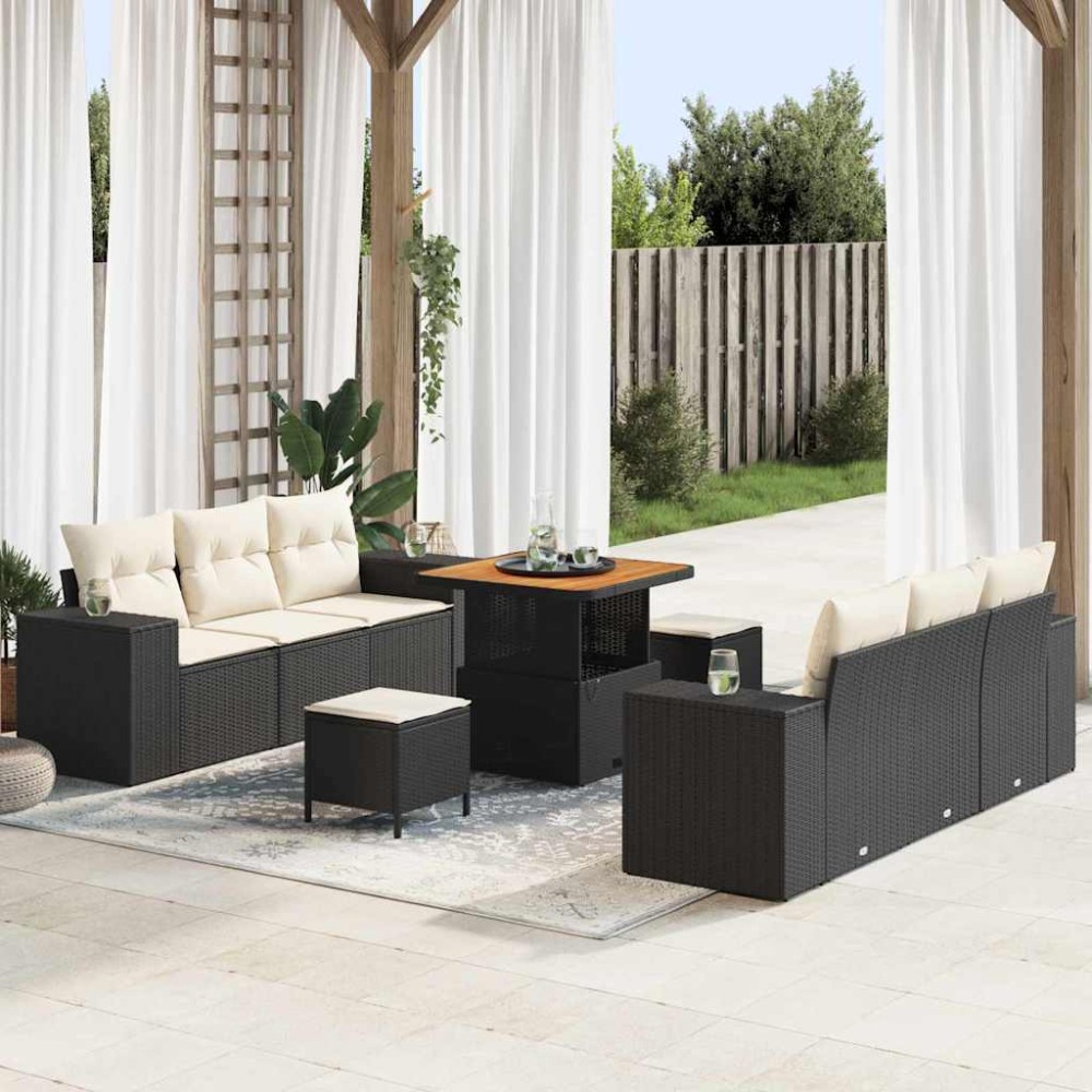 vidaXL Σετ Καναπέ Κήπου Μαύρο και Κρέμα 221 x 204 x 85 εκ Πολυ Ρατάν