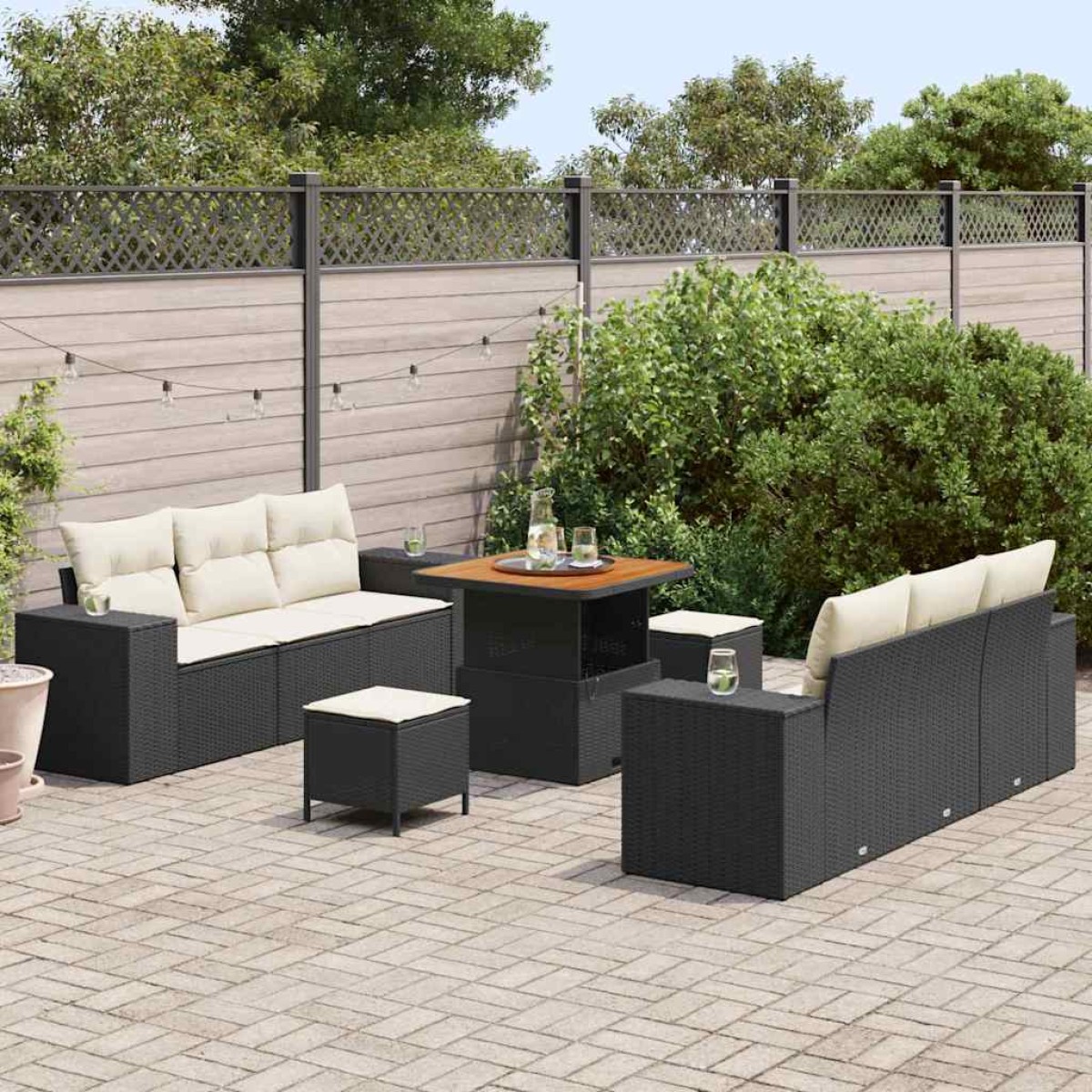 vidaXL Σετ Καναπέ Κήπου Μαύρο και Κρέμα 221 x 204 x 85 εκ Πολυ Ρατάν