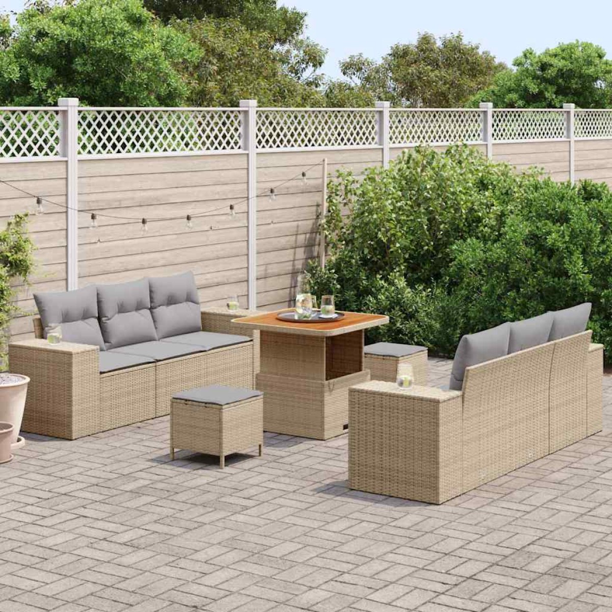 vidaXL Σετ Καναπέ Κήπου Μπέζ και Ανοιχτό Γκρι 221 x 204 x 85 εκ