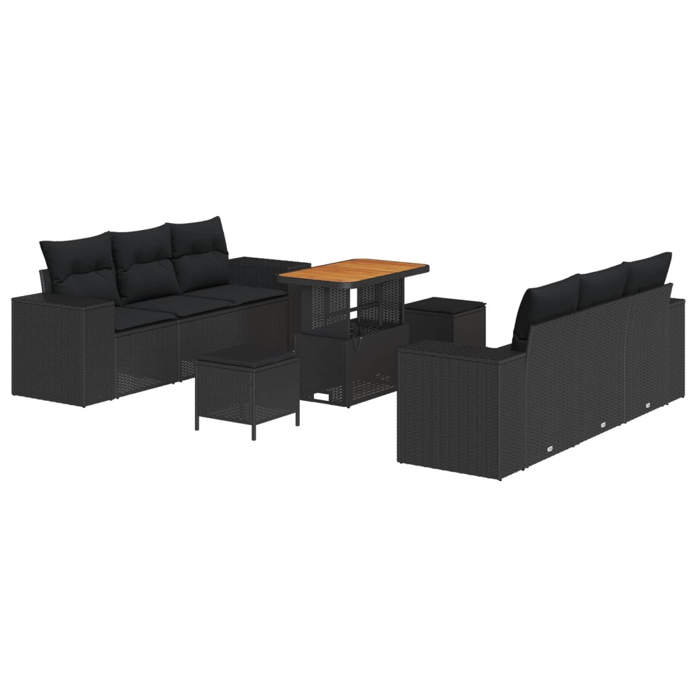 vidaXL Σετ Καναπέ Κήπου με μαξιλάρι με μαξιλάρι 9 pcs Μαύρο Πολυ Ρατάν