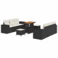 vidaXL Σετ Καναπέ Κήπου με μαξιλάρι 9 pcs Μαύρο και Κρέμα Πολυ Ρατάν