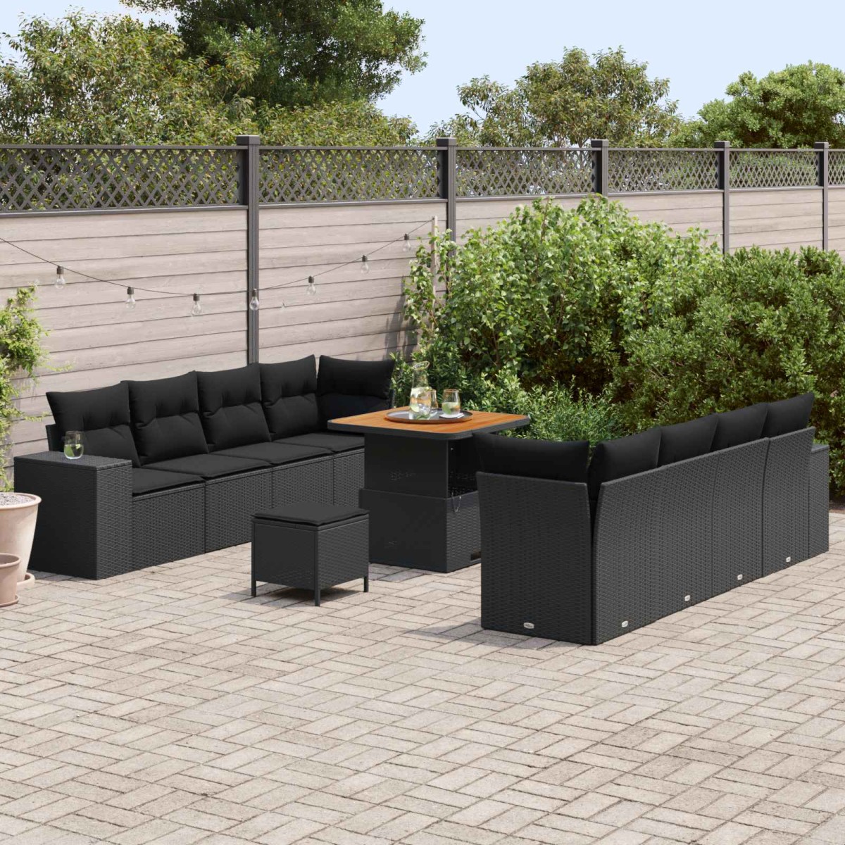 vidaXL Σετ Καναπέ Κήπου με μαξιλάρι 11 pcs Μαύρο συνθετικό ρατάν