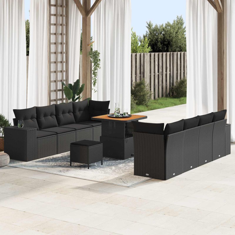 vidaXL Σετ Καναπέ Κήπου με μαξιλάρι 11 pcs Μαύρο συνθετικό ρατάν