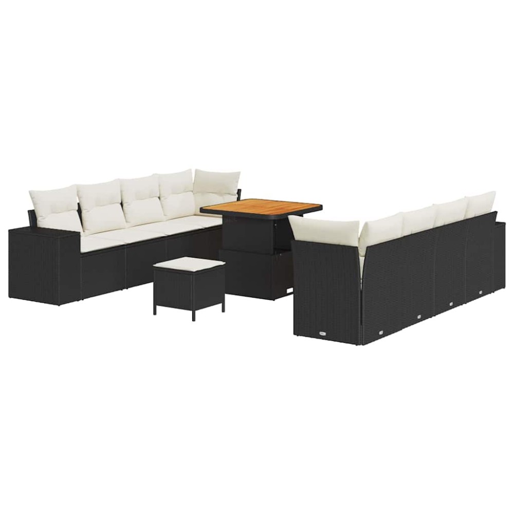 vidaXL Σετ Καναπέ Κήπου 11 pcs Μαύρο και Κρέμα συνθετικό ρατάν