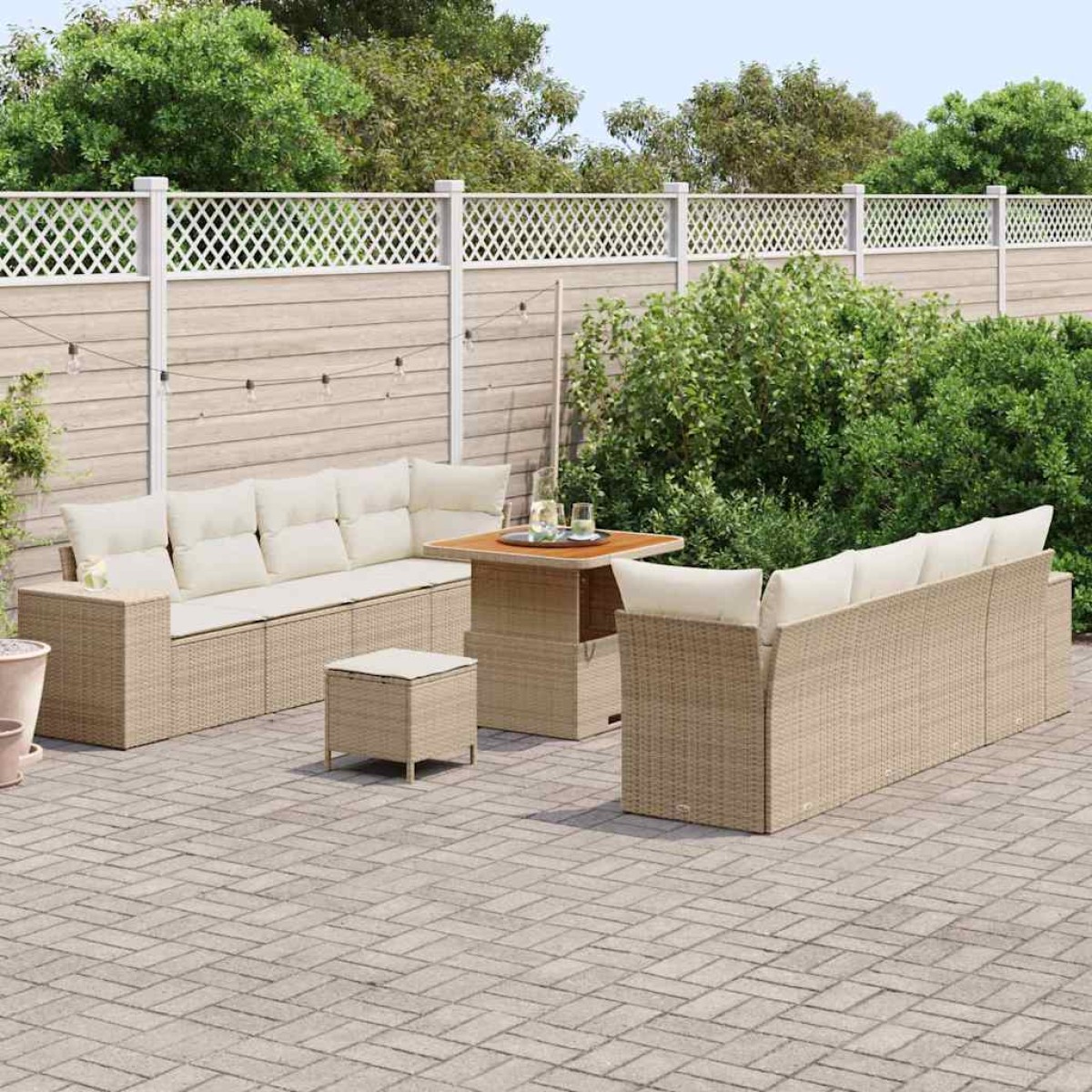 vidaXL Σετ Καναπέ Κήπου 11 pcs Μπεζ και Κρέμα συνθετικό ρατάν