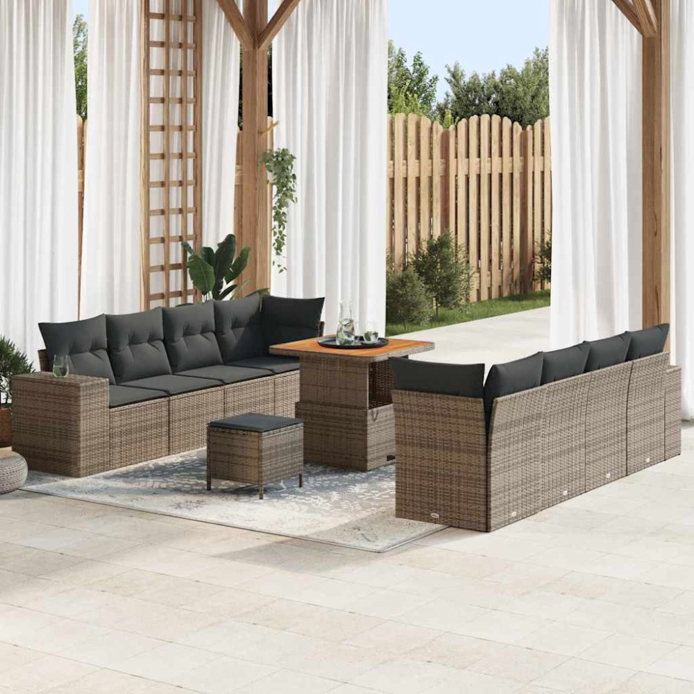 vidaXL Σετ Καναπέ Κήπου με μαξιλάρι 11 pcs Γκρι συνθετικό ρατάν