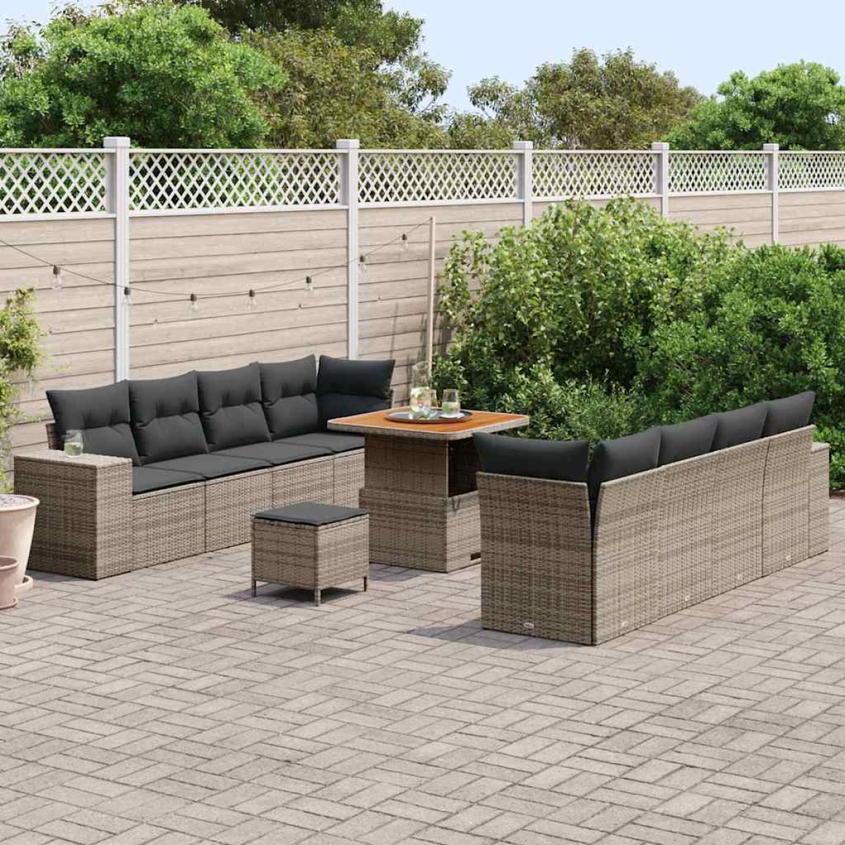 vidaXL Σετ Καναπέ Κήπου με μαξιλάρι 11 pcs Γκρι συνθετικό ρατάν