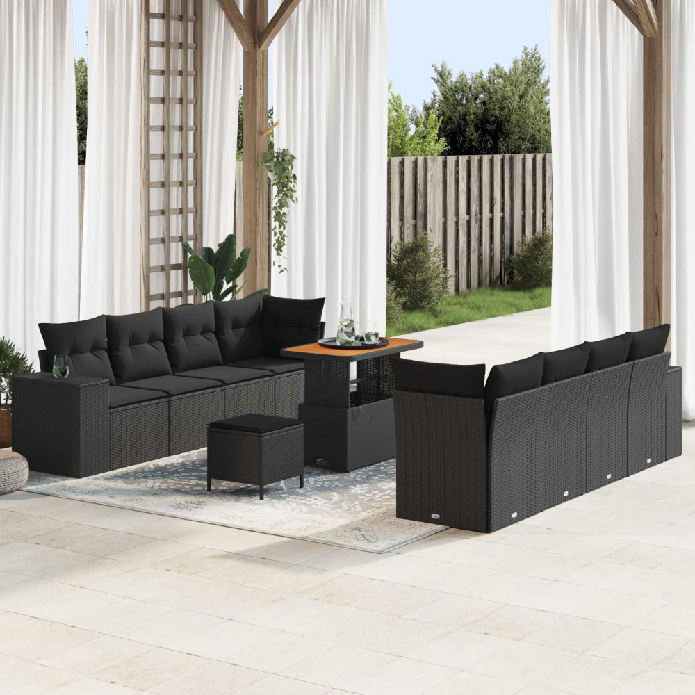 vidaXL Σετ Καναπέ Κήπου με μαξιλάρι 11 pcs Μαύρο συνθετικό ρατάν