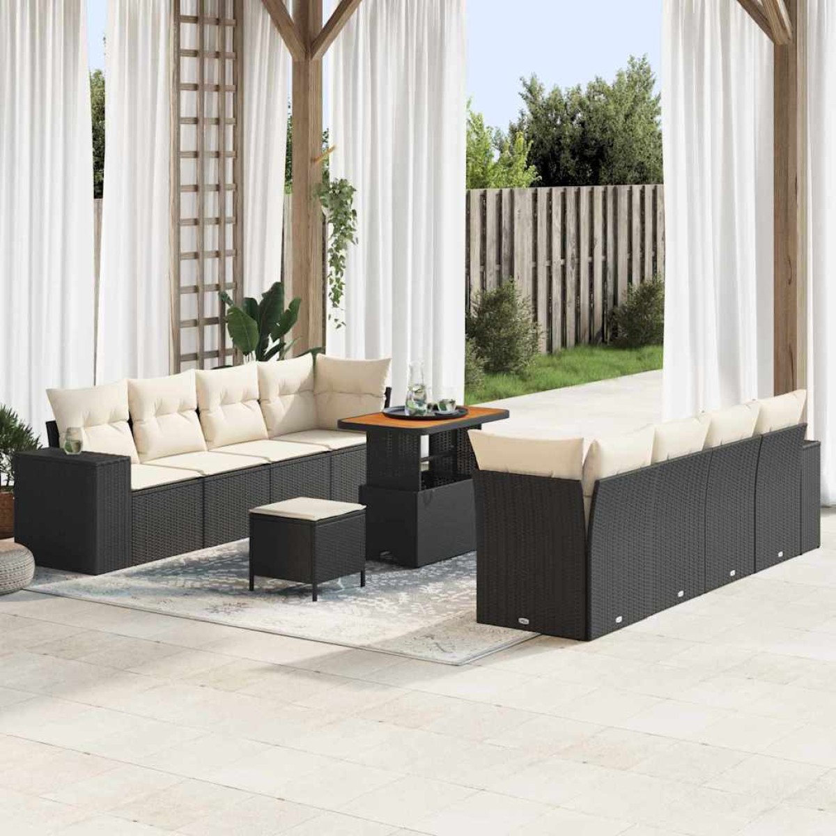 vidaXL Σετ Καναπέ Κήπου 11 pcs Μαύρο και Κρέμα συνθετικό ρατάν