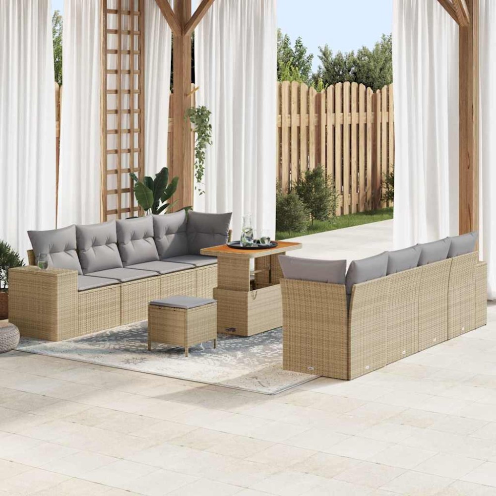 vidaXL Σετ Καναπέ Κήπου 11 pcs Μπέζ και Ανοιχτό Γκρι συνθετικό ρατάν