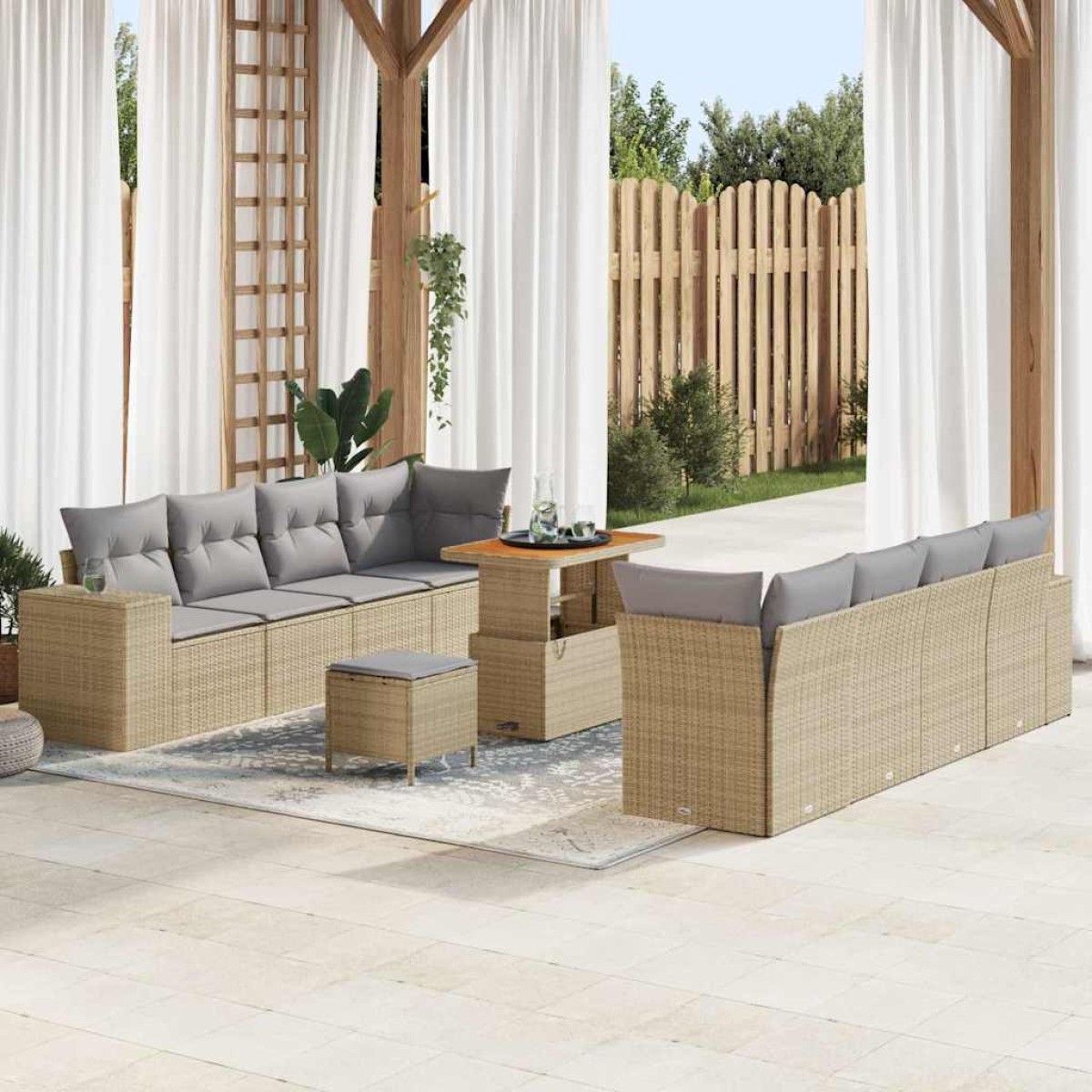 vidaXL Σετ Καναπέ Κήπου 11 pcs Μπέζ και Ανοιχτό Γκρι συνθετικό ρατάν