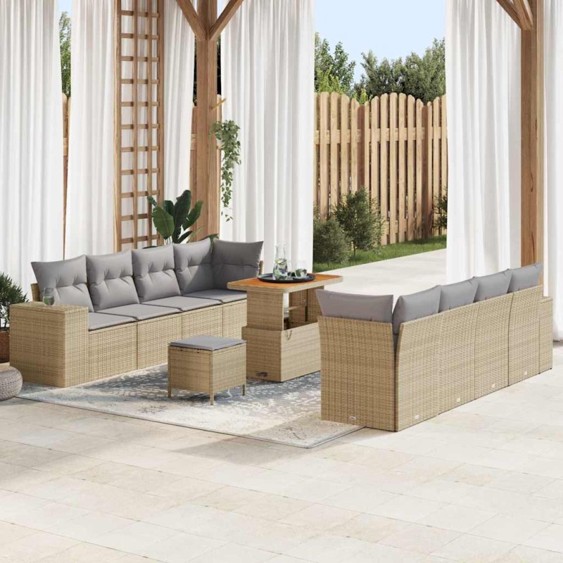 vidaXL Σετ Καναπέ Κήπου 11 pcs Μπέζ και Ανοιχτό Γκρι συνθετικό ρατάν