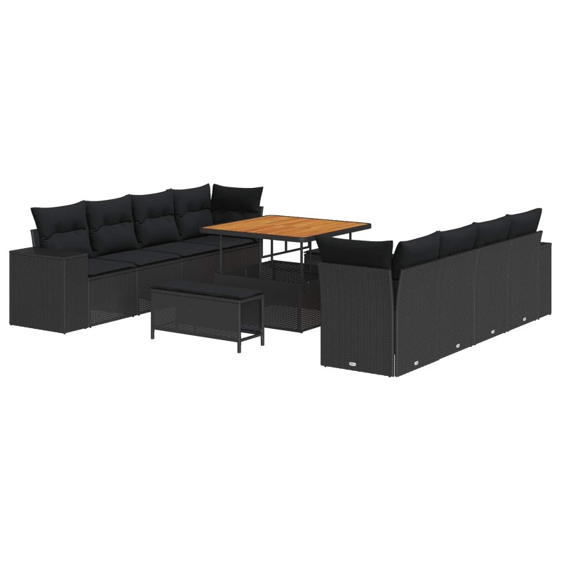 vidaXL Σετ Καναπέ Κήπου με μαξιλάρι 11 pcs Μαύρο συνθετικό ρατάν