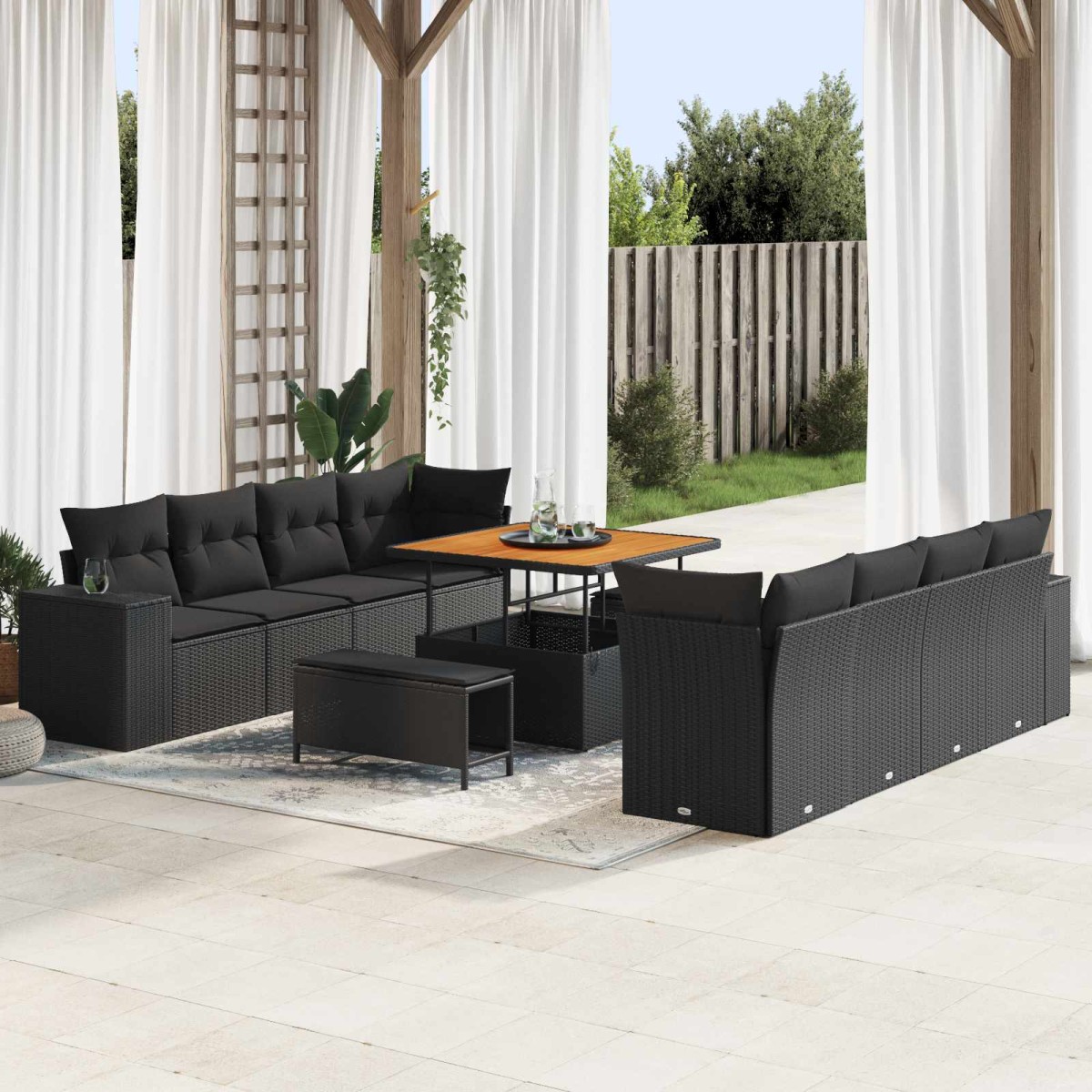 vidaXL Σετ Καναπέ Κήπου με μαξιλάρι 11 pcs Μαύρο συνθετικό ρατάν