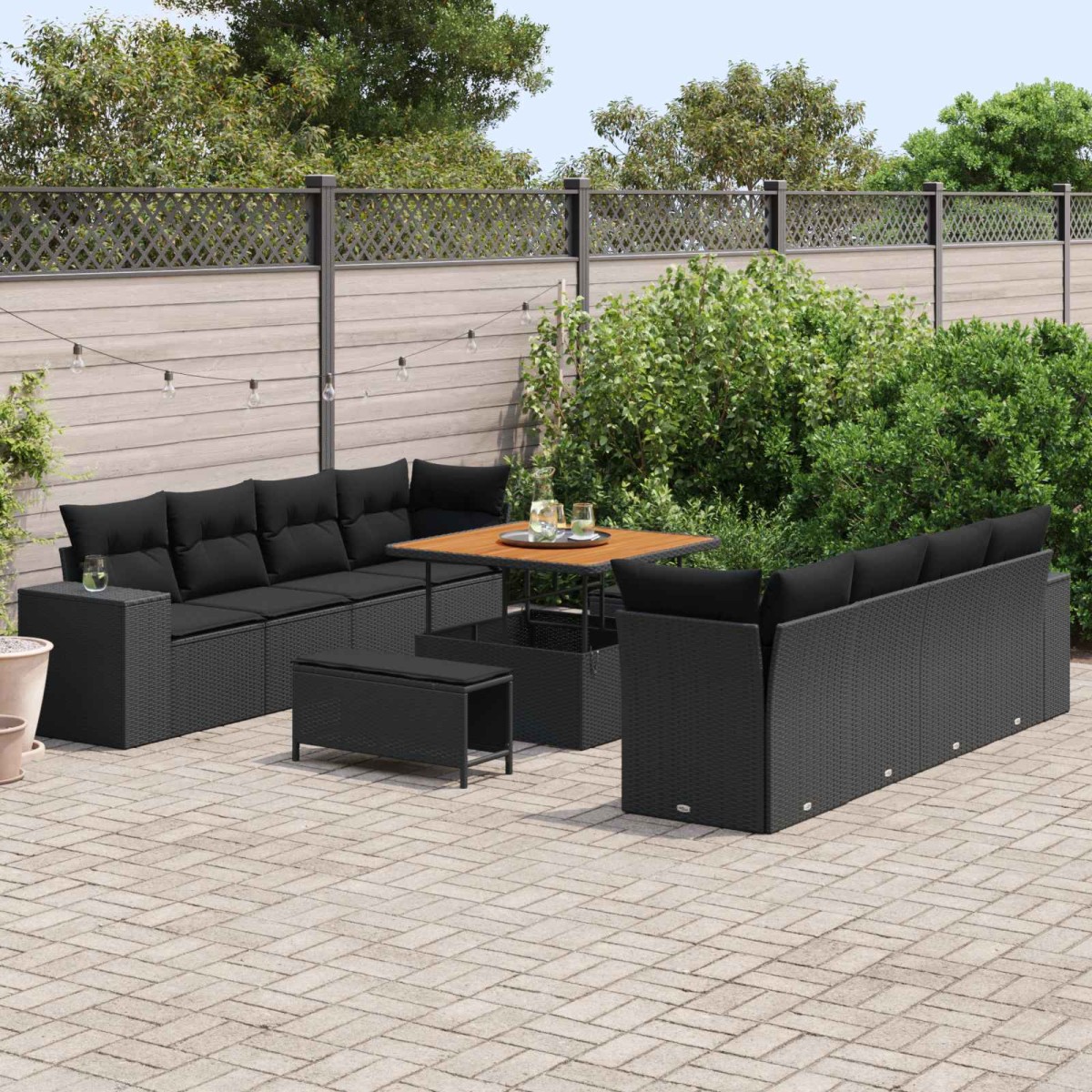 vidaXL Σετ Καναπέ Κήπου με μαξιλάρι 11 pcs Μαύρο συνθετικό ρατάν