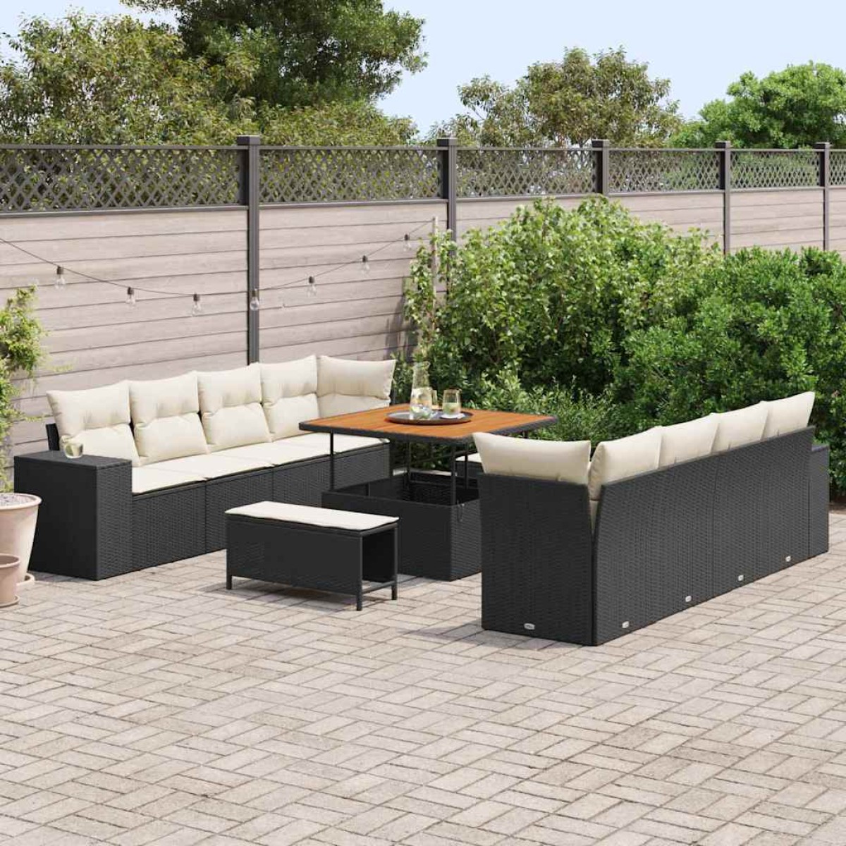 vidaXL Σετ Καναπέ Κήπου 11 pcs Μαύρο και Κρέμα συνθετικό ρατάν