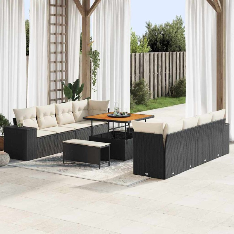 vidaXL Σετ Καναπέ Κήπου 11 pcs Μαύρο και Κρέμα συνθετικό ρατάν