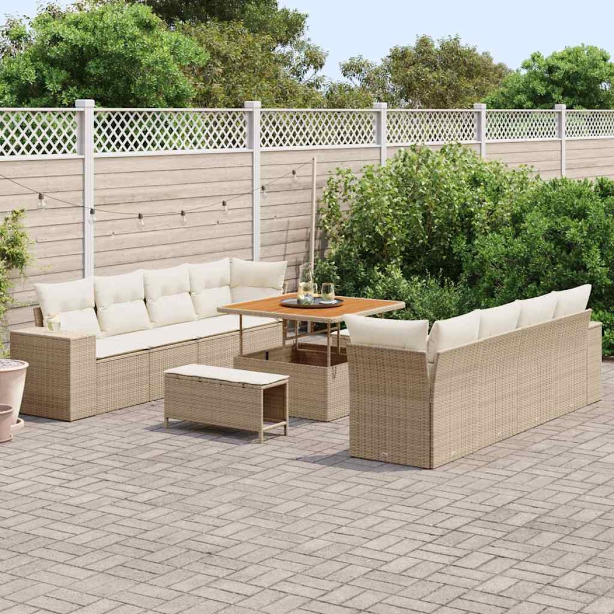 vidaXL Σετ Καναπέ Κήπου 11 pcs Μπεζ και Κρέμα συνθετικό ρατάν