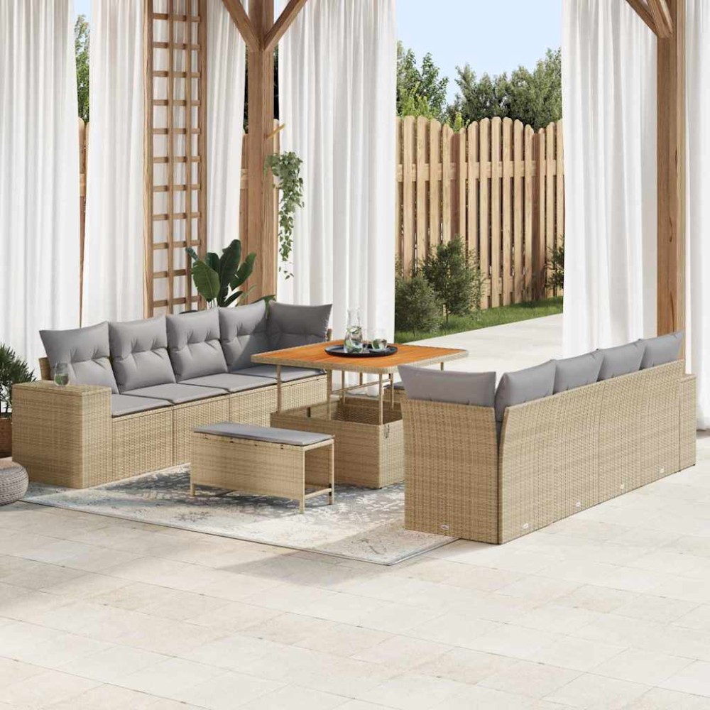 vidaXL Σετ Καναπέ Κήπου 11 pcs Μπέζ και Ανοιχτό Γκρι συνθετικό ρατάν
