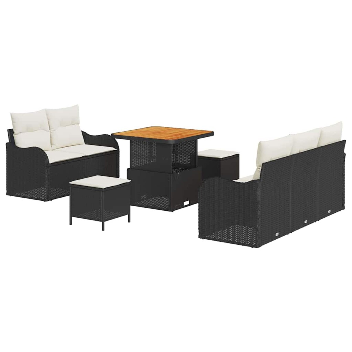 vidaXL Σετ Καναπέ Κήπου 8 τμχ. 7-Αριθμός καθισμάτων Μαύρο και Κρέμα