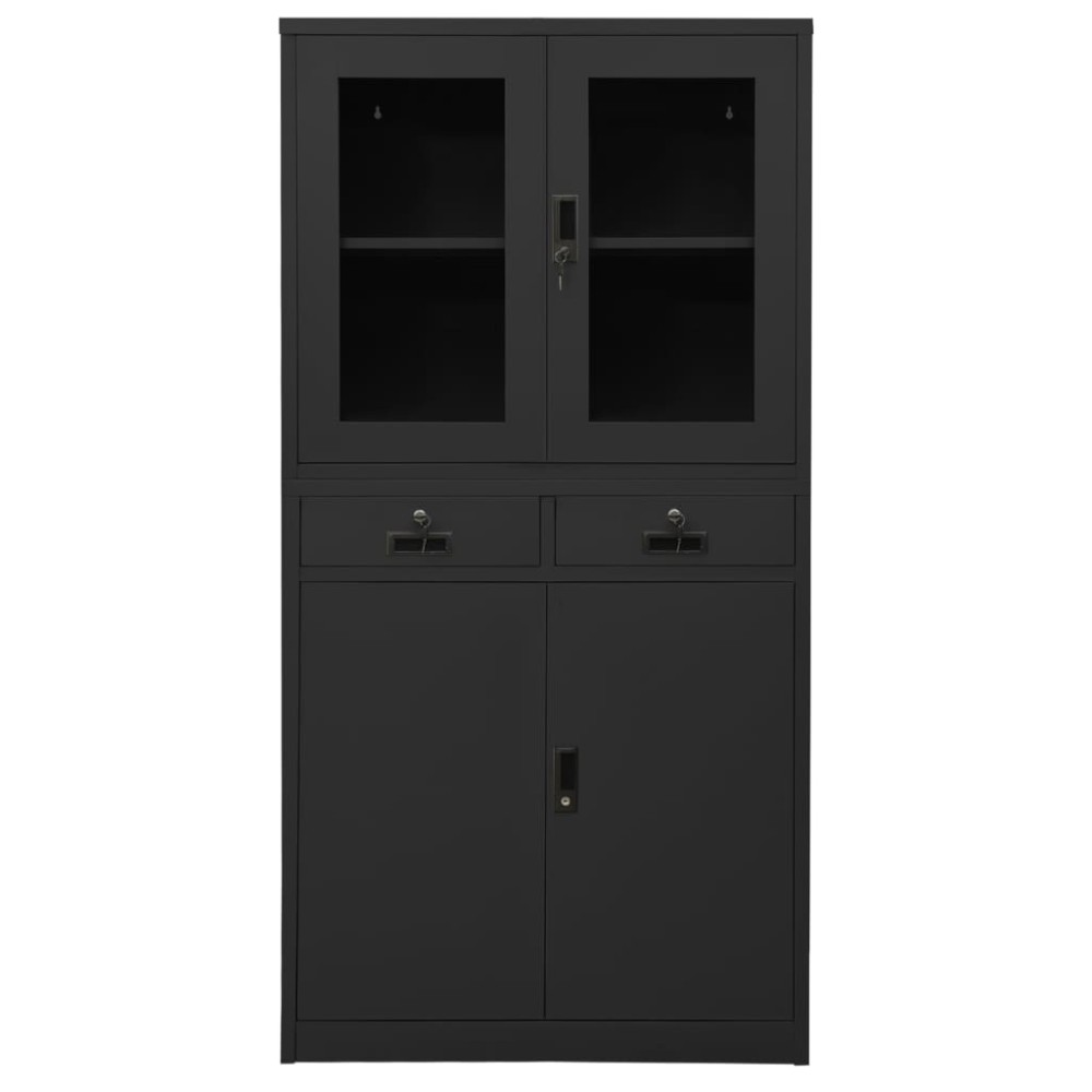 vidaXL Ντουλάπα Γραφείου Ανθρακί 90 x 40 x 180 εκ Ατσάλι/Ψημένο Γυαλί