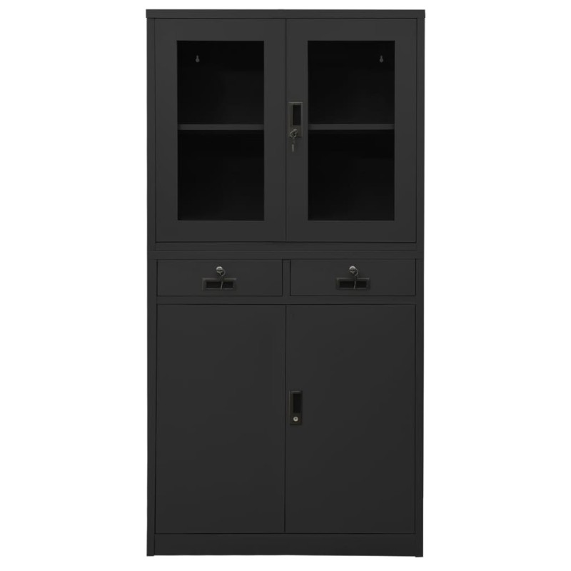 vidaXL Ντουλάπα Γραφείου Ανθρακί 90 x 40 x 180 εκ Ατσάλι/Ψημένο Γυαλί