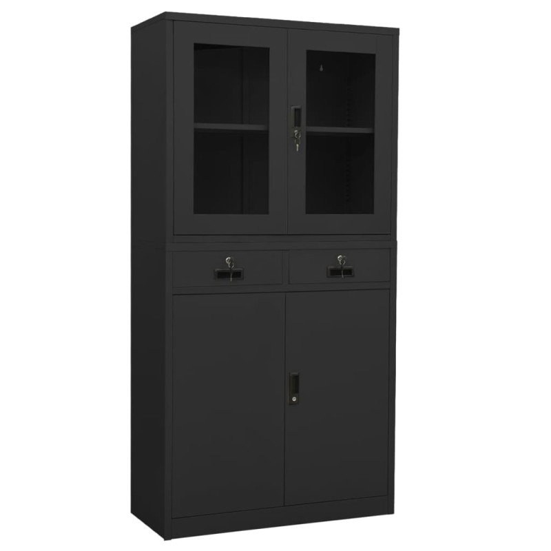 vidaXL Ντουλάπα Γραφείου Ανθρακί 90 x 40 x 180 εκ Ατσάλι/Ψημένο Γυαλί