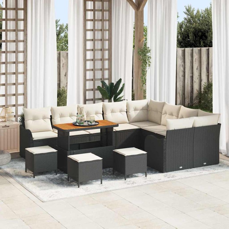 vidaXL Σετ Καναπέ Κήπου 13 τμχ. 12-Αριθμός καθισμάτων Μαύρο και Κρέμα