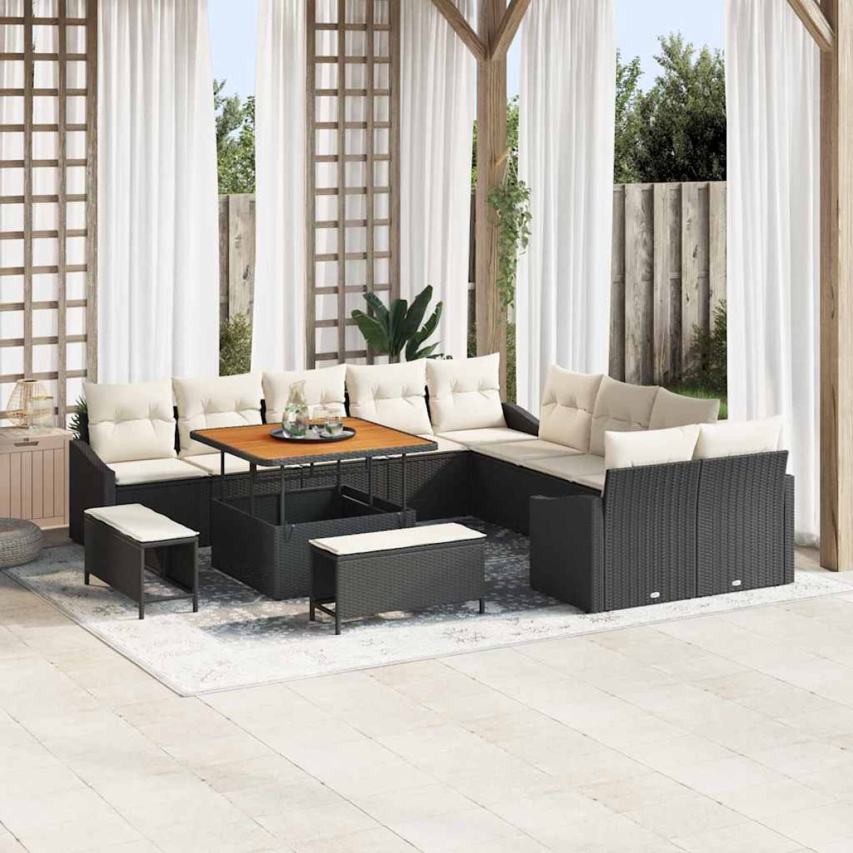 vidaXL Σετ Καναπέ Κήπου με μαξιλάρι 13 pcs Μαύρο Πολυ ράταν