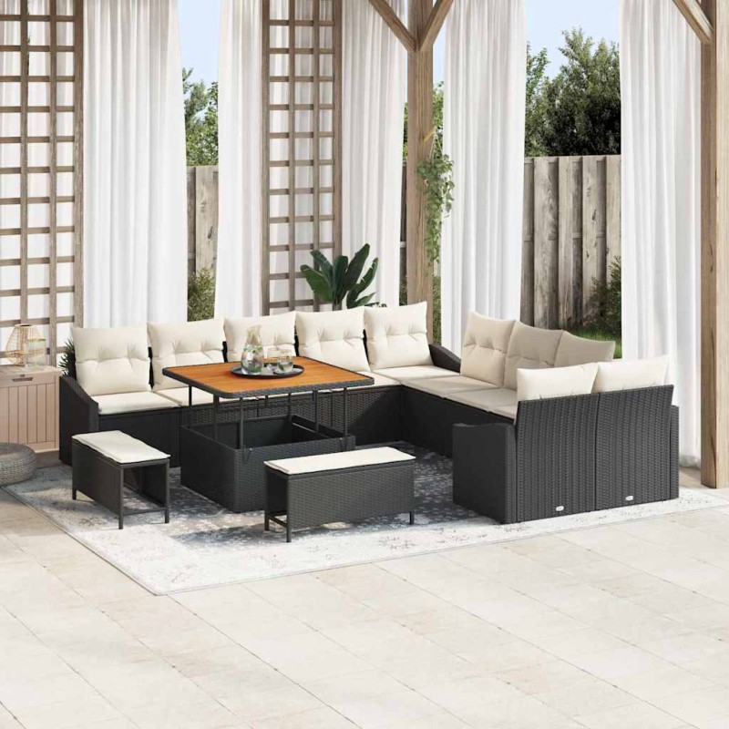 vidaXL Σετ Καναπέ Κήπου με μαξιλάρι 13 pcs Μαύρο Πολυ ράταν