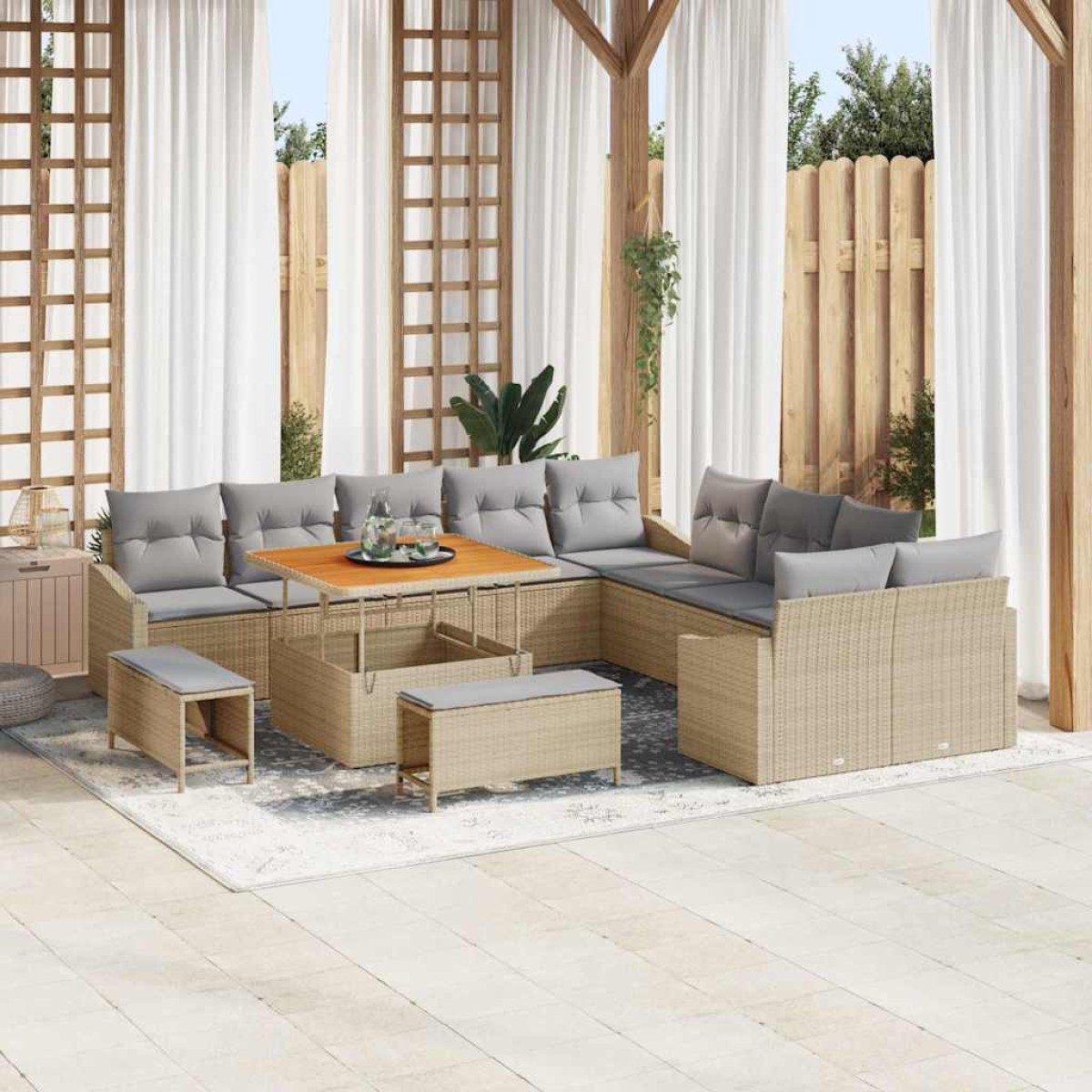 vidaXL Σετ Καναπέ Κήπου με μαξιλάρι 13 pcs Μπεζ Πολυ ράταν