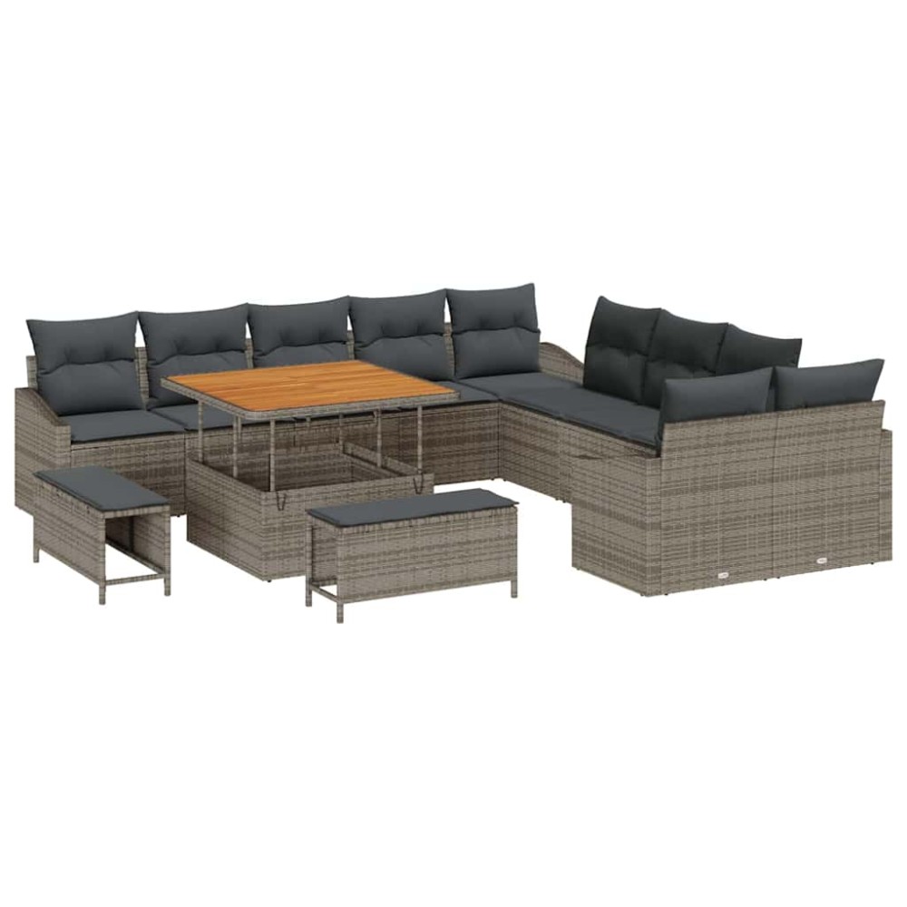 vidaXL Σετ Καναπέ Κήπου με μαξιλάρι 13 pcs Γκρι Πολυ ράταν