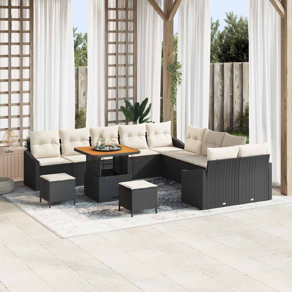 vidaXL Σετ Καναπέ Κήπου με μαξιλάρι 13 pcs Μαύρο Πολυ ράταν