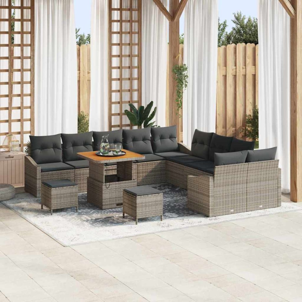 vidaXL Σετ Καναπέ Κήπου με μαξιλάρι 13 pcs Γκρι Πολυ ράταν