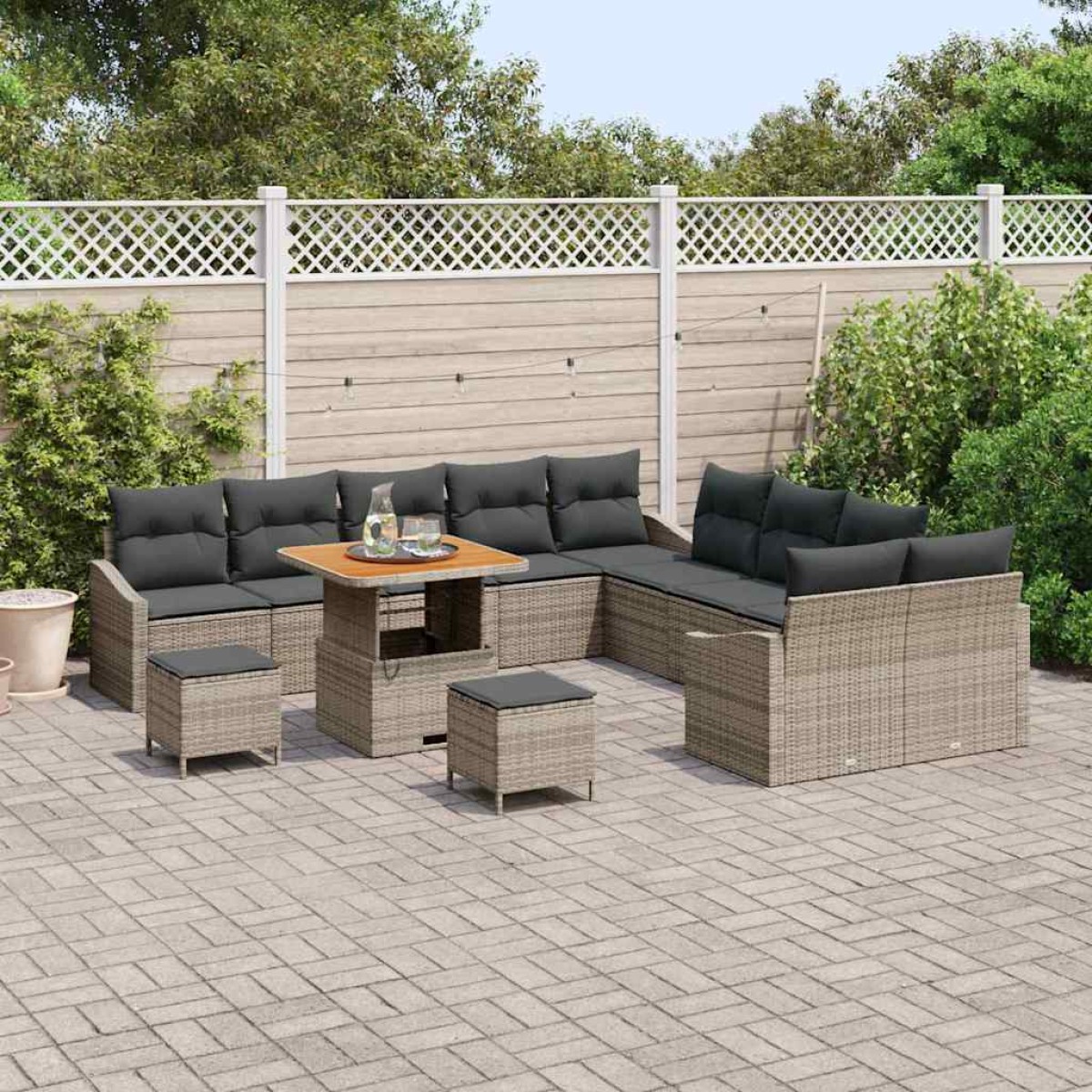vidaXL Σετ Καναπέ Κήπου με μαξιλάρι 13 pcs Γκρι Πολυ ράταν