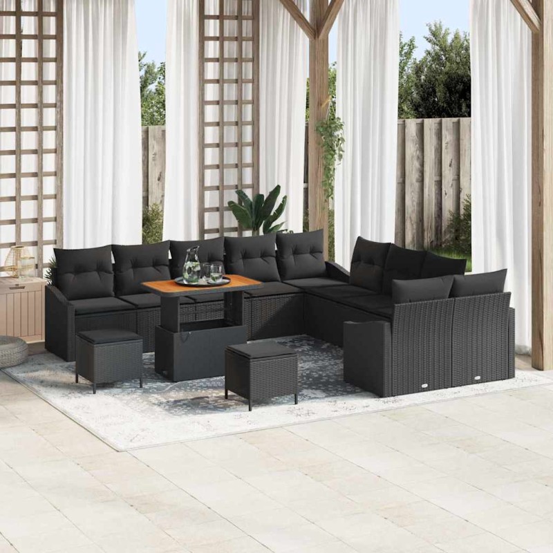 vidaXL Σετ Καναπέ Κήπου με μαξιλάρι 13 pcs Μαύρο Πολυ ράταν