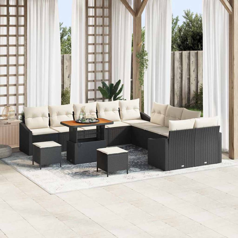 vidaXL Σετ Καναπέ Κήπου με μαξιλάρι 13 pcs Μαύρο Πολυ ράταν