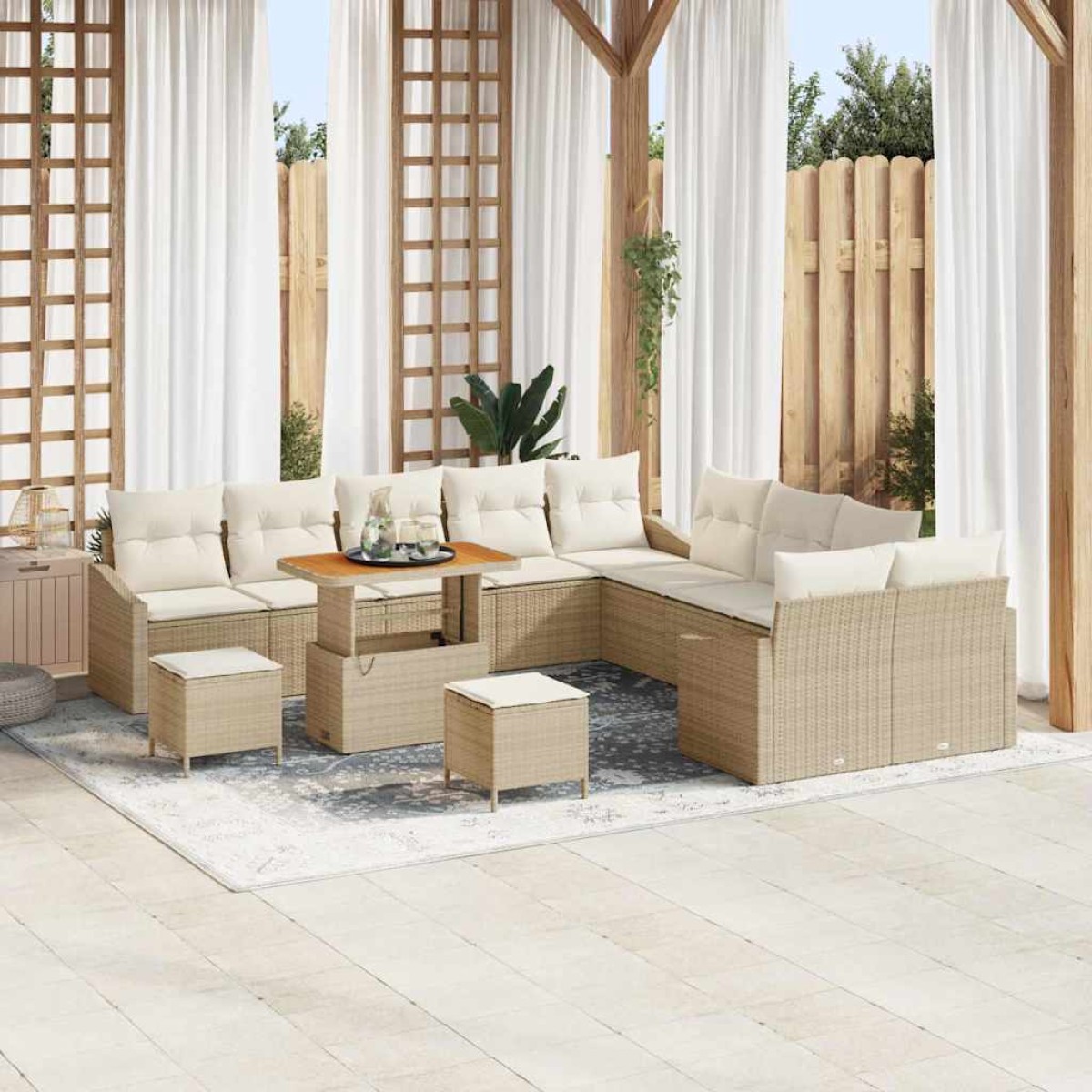 vidaXL Σετ Καναπέ Κήπου με μαξιλάρι 13 pcs Μπεζ Πολυ ράταν