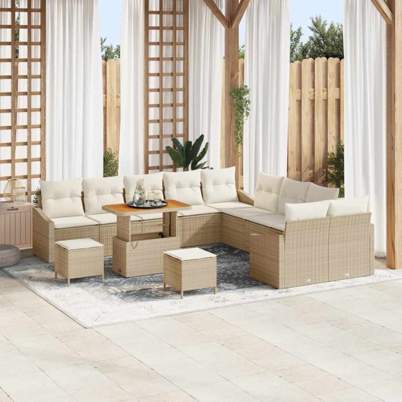 vidaXL Σετ Καναπέ Κήπου με μαξιλάρι 13 pcs Μπεζ Πολυ ράταν