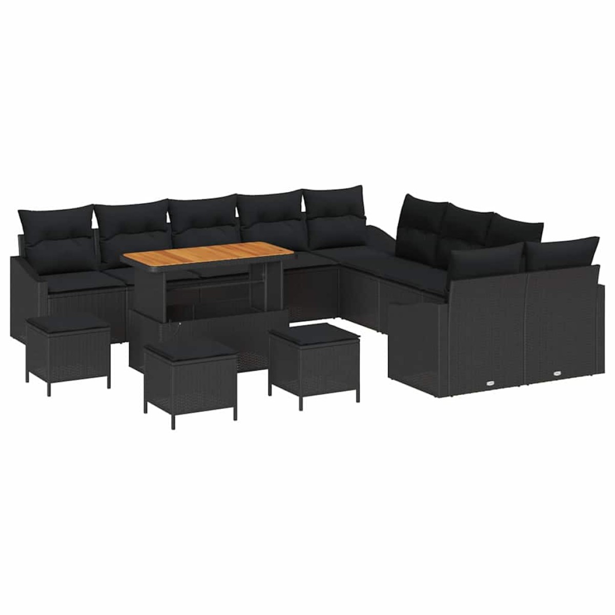 vidaXL Σετ Καναπέ Κήπου με μαξιλάρι 13 pcs Μαύρο Πολυ ράταν