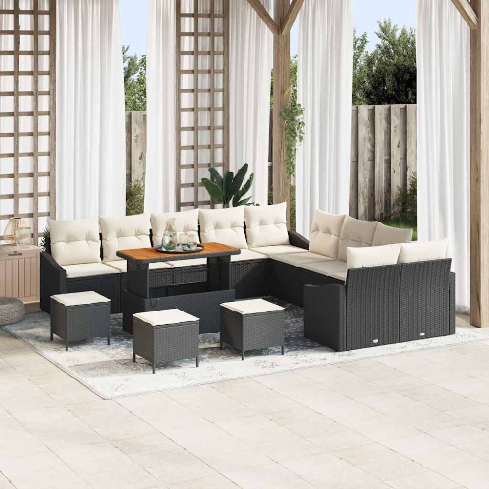 vidaXL Σετ Καναπέ Κήπου με μαξιλάρι 13 pcs Μαύρο Πολυ ράταν